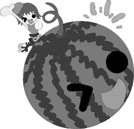 The handwritten style illustration of a girl and watermelon to wave its hand toのイラスト素材