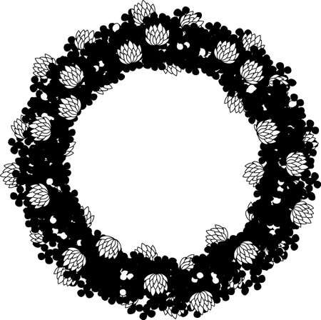 The monochrome wreath imaged flowersのイラスト素材