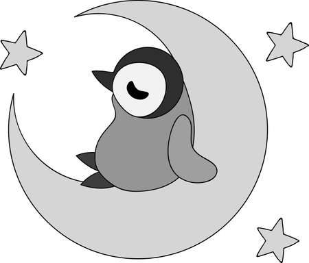 A pretty penguin baby sleeping on the crescent moonのイラスト素材
