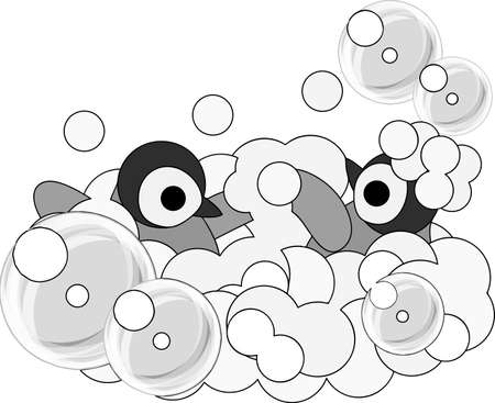 The pretty baby penguin which takes a bathのイラスト素材