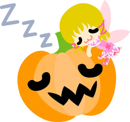 Halloween and jack-o-lanterns and sleeping cute fairyのイラスト素材