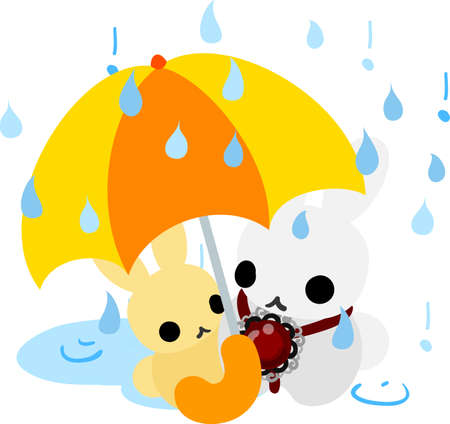 The pretty little rabbits and rainのイラスト素材