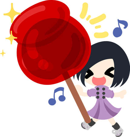 A cute little girl and the big candy of the appleのイラスト素材