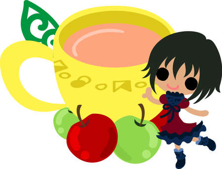 A cute little girl and the apple teaのイラスト素材