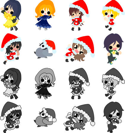 My original Christmas icons of stylish girlsのイラスト素材