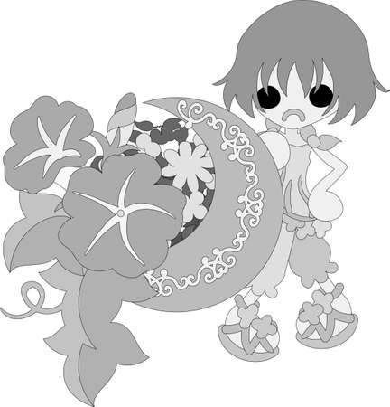 The illustration of morning glory and a girlのイラスト素材