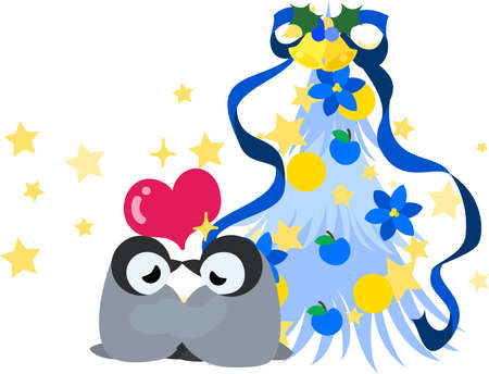 The cute illustration of Christmas and penguinsのイラスト素材