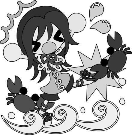 Summer memories and crabs and a girlのイラスト素材