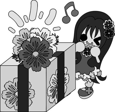 A cute little girl and the present of cosmosのイラスト素材