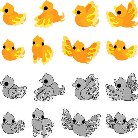 The illustration of cute little orange birds of a mysterious designのイラスト素材