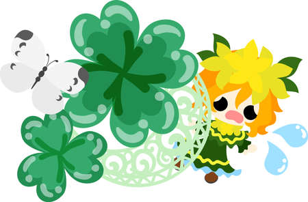 Illustration of clover jewel and cute little girlのイラスト素材