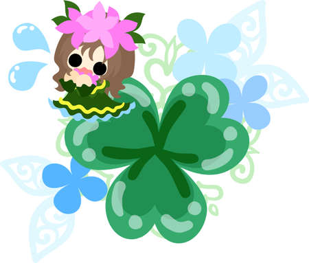 Illustration of clover jewel and cute little girlのイラスト素材