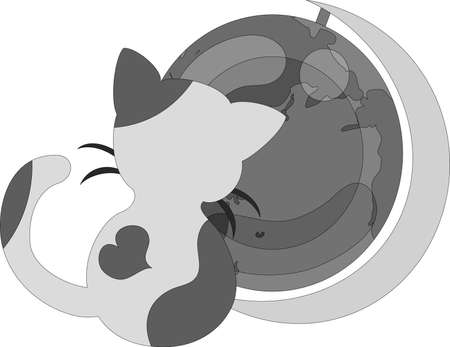 The pretty little cat and a terrestrial globeのイラスト素材