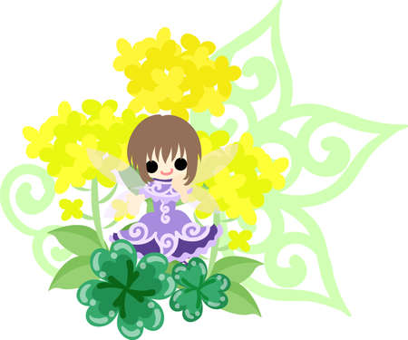 Pretty fairy and beautiful brassica and cloverのイラスト素材