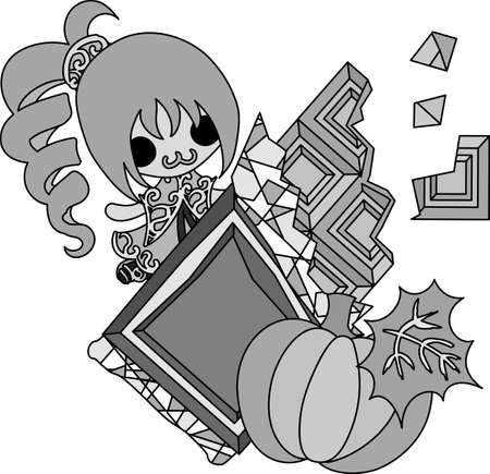 A cute little girl and the chocolate of pumpkinのイラスト素材