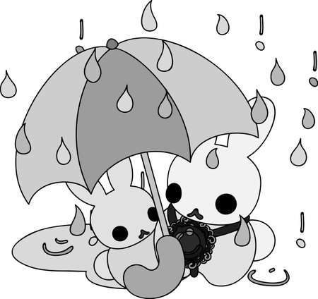 The pretty little rabbits and rainのイラスト素材