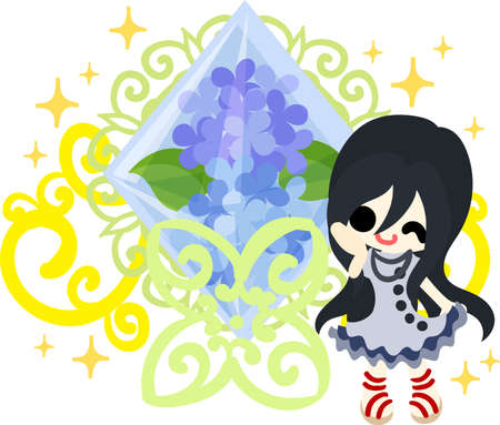 A cute girl and a crystal of hydrangeasのイラスト素材