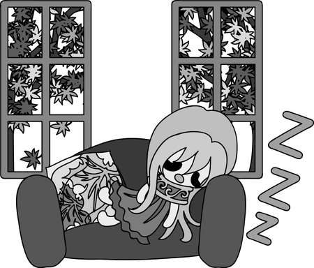 The cute illustration of autumn and girlのイラスト素材