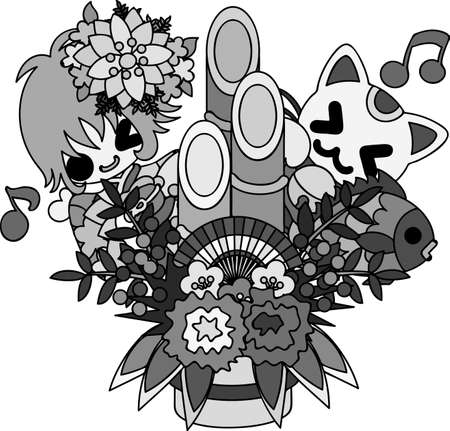 The cute illustration of stylish girls in Kimono (Japanese style cloth). And it is usable to New Year holidays use including the New Year's card.のイラスト素材