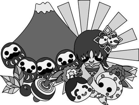 The cute illustration of stylish girls in Kimono (Japanese style cloth). And it is usable to New Year holidays use including the New Year's card.のイラスト素材