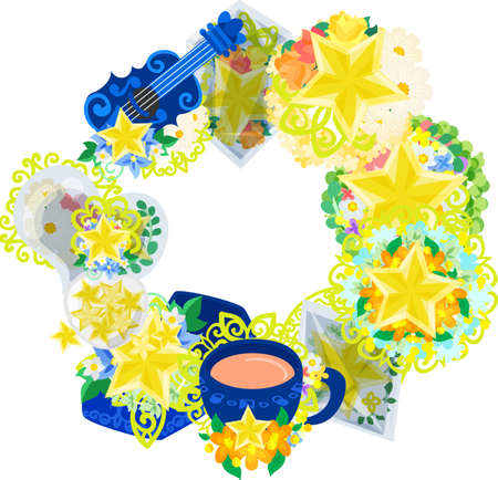 The frame that is made with various miscellaneous goods of starsのイラスト素材