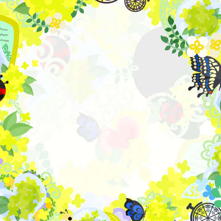 The frame that is made with yellow flower objectsのイラスト素材