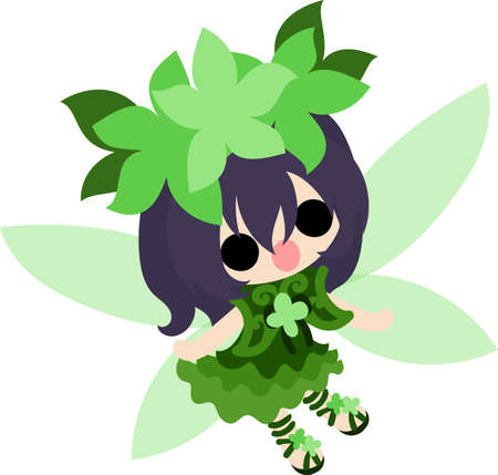 The illustration of green flowers and a cute fairyのイラスト素材