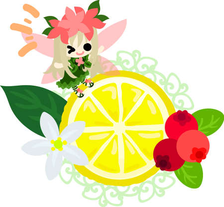 The illustration of a cute fairy and a lemon ornamentのイラスト素材
