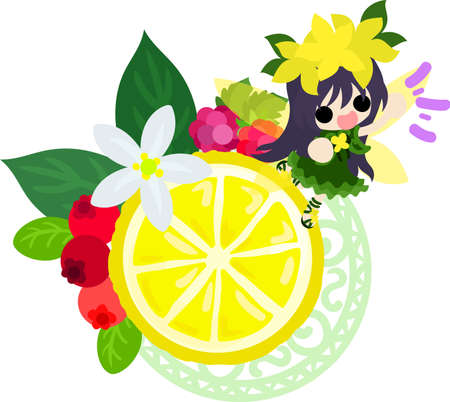 The illustration of a cute fairy and a lemon ornamentのイラスト素材
