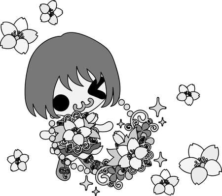 A cute little girl and a necklace of cherry blossomのイラスト素材