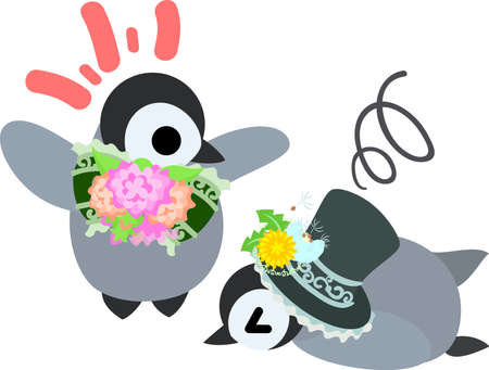 The stylish pretty penguin baby which has fallen downのイラスト素材