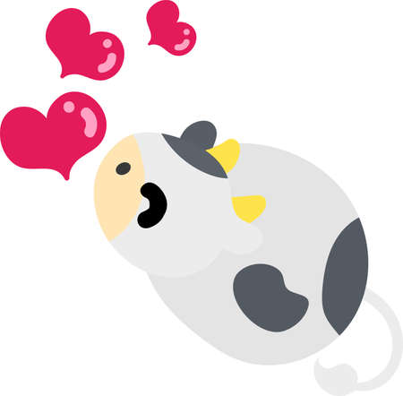 Illustration of a round cow like a stuffed animal in loveのイラスト素材