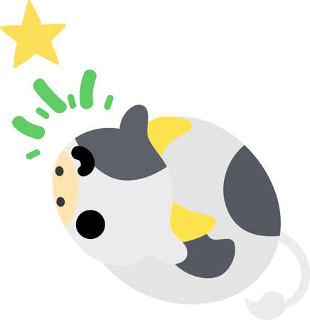 Illustration of a winking round cow like a stuffed animalのイラスト素材