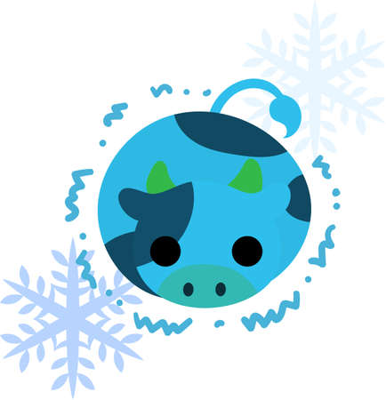 Illustration of a round cow like a stuffed animal that is cold enough to freezeのイラスト素材