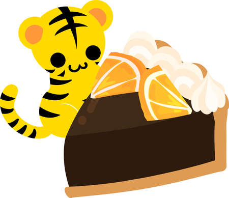 Illustration of a cute tiger and an orange chocolate tartのイラスト素材
