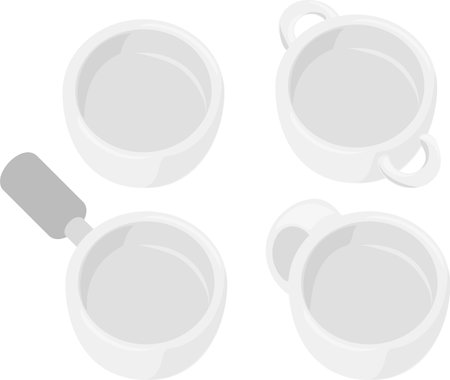 Icons of various bowls for soup such as saucepans and two-handed potsのイラスト素材
