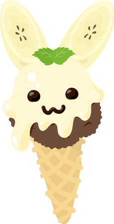 The icon of cute and delicious banana ice cream like a rabbitのイラスト素材