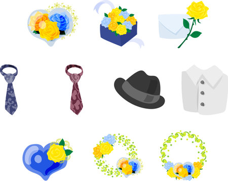 The cute and wonderful icon set to convey gratitude and blessings on Father's Dayのイラスト素材