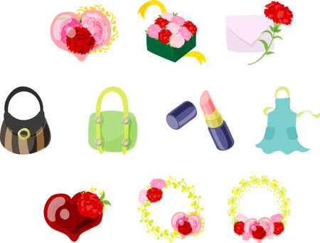 The cute and wonderful icon set to convey gratitude and blessings on Mother's Dayのイラスト素材