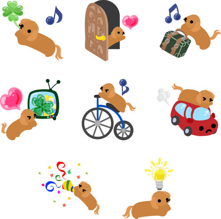 A cute dachshund illustration set! Packed with expressive and easy-to-use designs to brighten up your chats.のイラスト素材