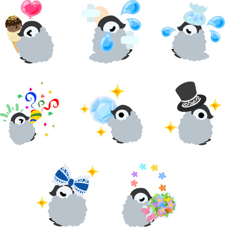 Fluffy baby penguins make your chats cuter every day! These soft, sweet illustrations are perfect for daily use and special occasions alike.のイラスト素材