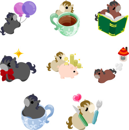 The pop and cute pony illustration set.のイラスト素材