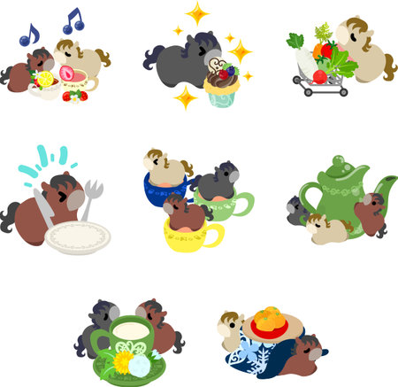 The pop and cute pony illustration set.のイラスト素材