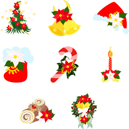 A cute and elegant poinsettia-themed illustration set.のイラスト素材