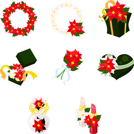 A cute and elegant poinsettia-themed illustration set.のイラスト素材