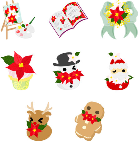 A cute and elegant poinsettia-themed illustration set.のイラスト素材