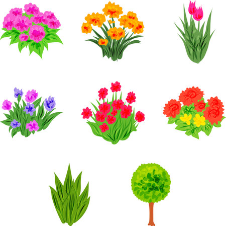 A soothing illustration set filled with colorful plants and blooms.のイラスト素材