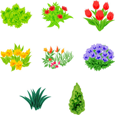 A soothing illustration set filled with colorful plants and blooms.のイラスト素材