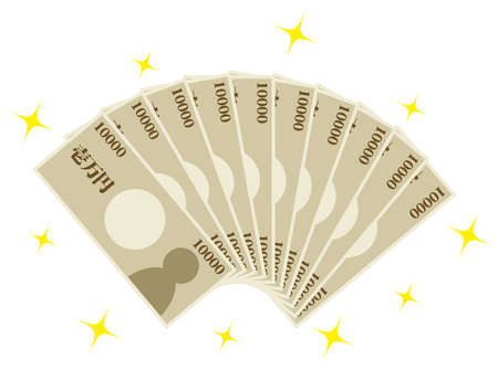 Illustration of 10,000-yen bill: 100,000 yen, fan-shapedのイラスト素材
