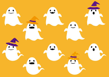 A set of ghosts with various expressionsのイラスト素材